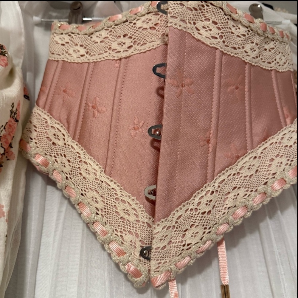 Adjustable Pink Lace Corset with Floral Details